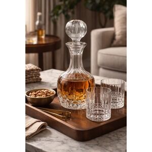 Vtg Atlantis Cut Crystal Glass Whiskey Decanter w/ Stopper Barware